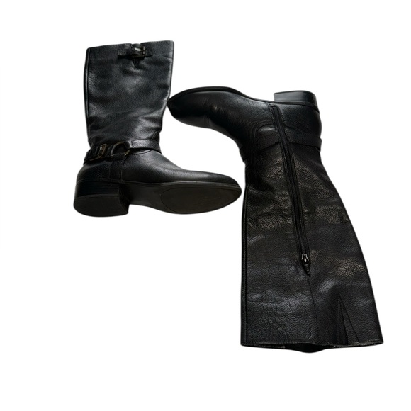 Lauren Ralph Lauren McLeod Black Pebbled Leather Riding Boots Harness Buckle 6B - Picture 3 of 16